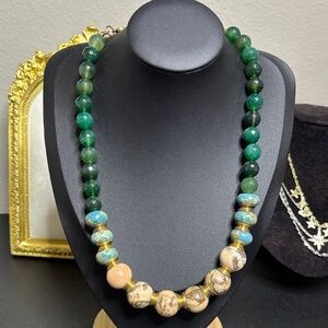 Fine Jewelry Green Faceted Chalcedony Jasper Semi Precious Stone Necklace​